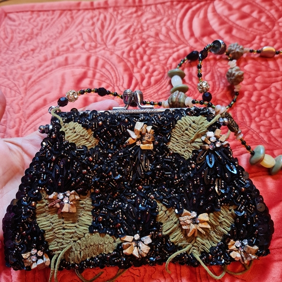 Mary Frances Clutch Beaded Shoulder Strap Sequins Crystals Suede RARE NWT - Picture 8 of 8